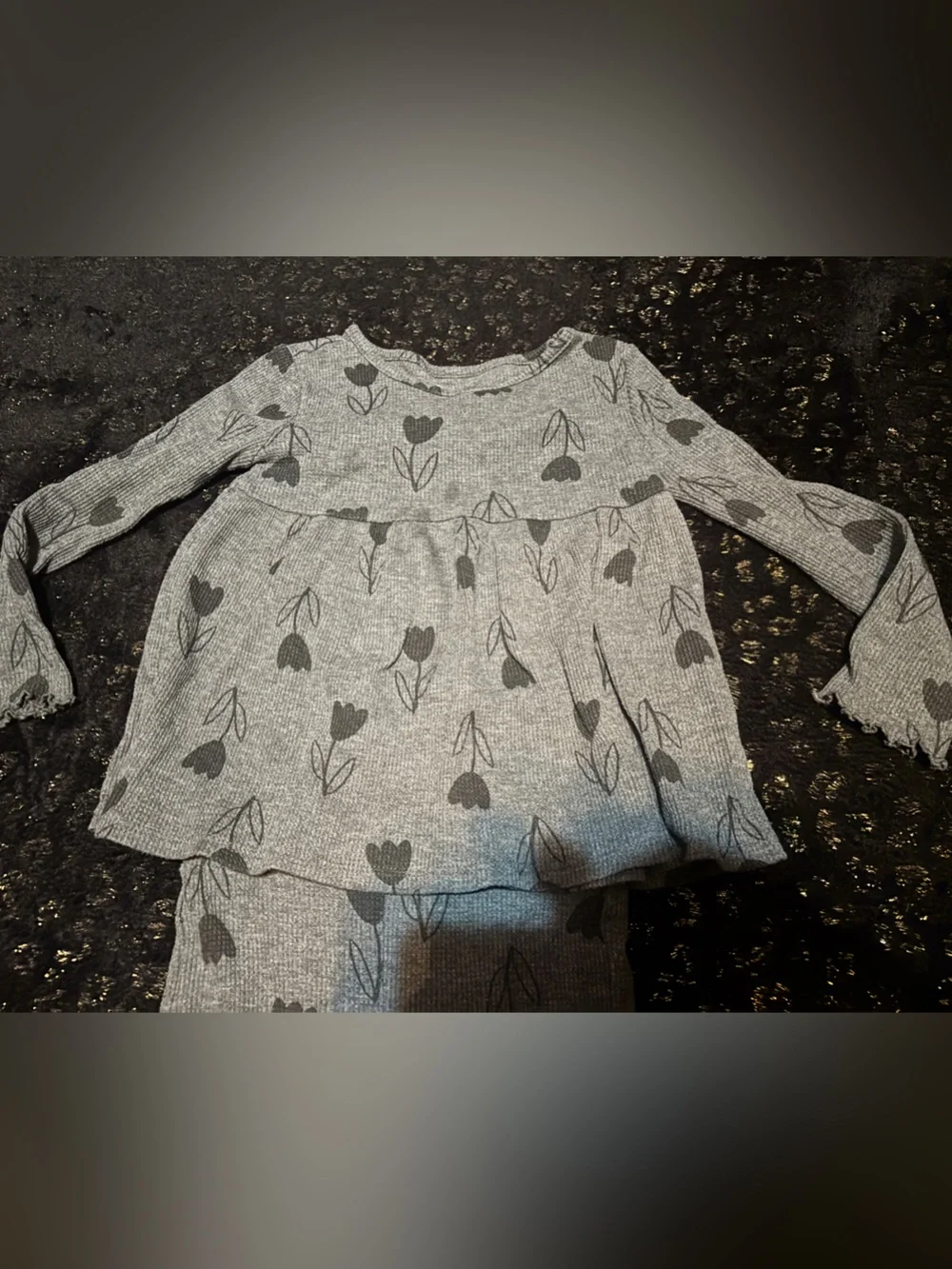 Girls' Gray Tulip-Print Long Sleeve Shirt  and Pants Set